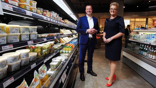 At the time of the launch in August 2019: BP Australia's vice president of sales and marketing, Brooke Miller with David Jones managing director of food, Pieter de Wet. Aaron Francis/The Australian