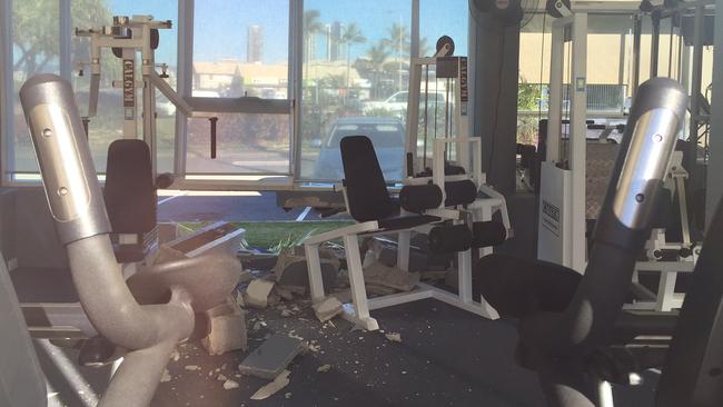 Damage inside the Golden Door gym after a car crashed into it. Picture: Supplied