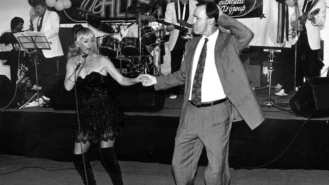 Then federal treasurer Paul Keating dancing with Marcie Jones at the Collingwood Grand Final Breakfast in Melbourne in 1990.