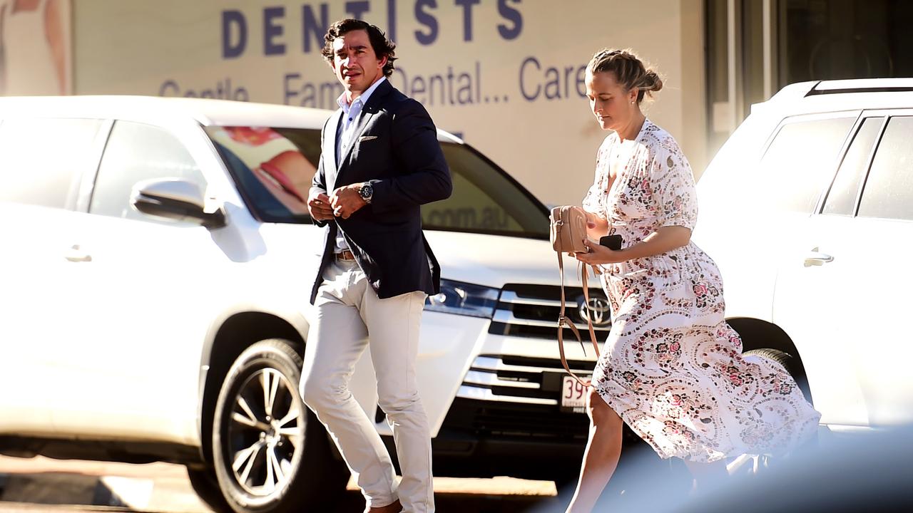Townsville junior and NFL bound Valentine Holmes marries high school sweetheart Natalia O'Toole in Townsville. Johnathan Thurston and wife Samantha Lynch are among the guests of the wedding. Picture: Alix Sweeney