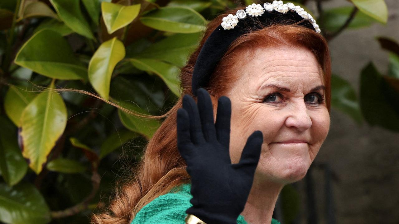 Sarah Ferguson waves as she leaves St. George's Chapel, in Windsor Castle, after attending the Easter Mattins Service, on March 31, 2024. (Photo by Hollie Adams / POOL / AFP)