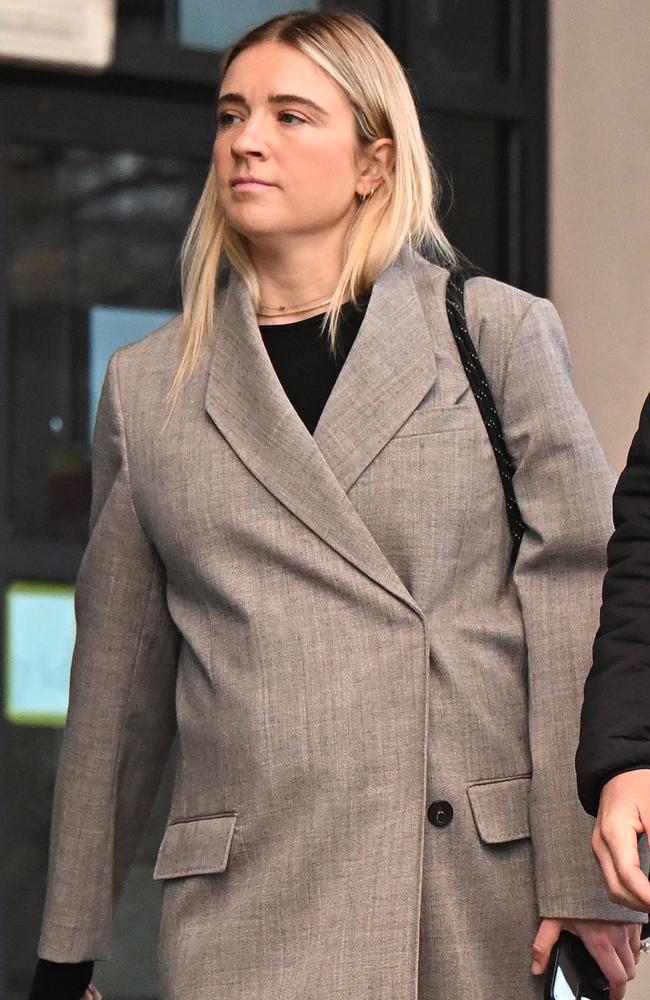 Kristie Mewis, the partner of Australian footballer Sam Kerr, leaves Kingston Crown Court on February 06, 2025 in Kingston upon Thames, England. Picture: Leon Neal/Getty Images