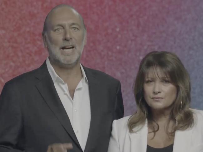 Pastor Brian Houston, alongside wife Bobbie, announcing he was stepping down from the megachurch. Picture: Supplied.