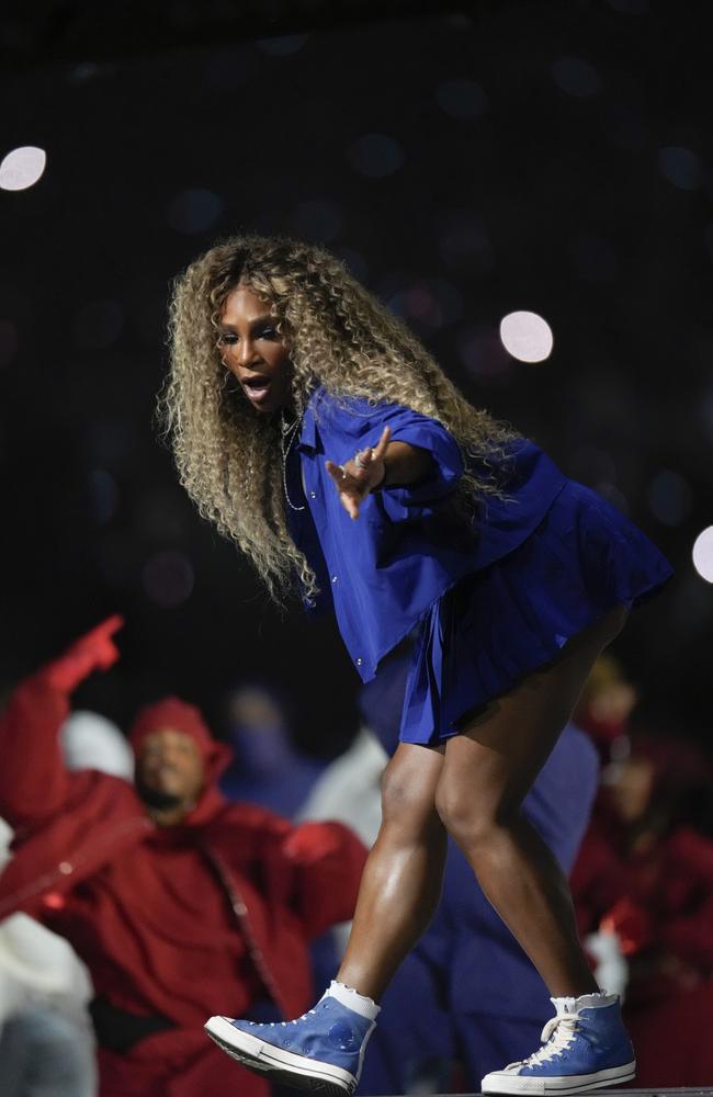 Serena Williams danced along with the backup dancers to Lamar’s smash hit Not Like Us. Picture: George Walker IV/AP