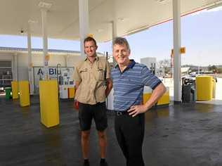 OPEN FOR BUSINESS: Rusty's service station builder John Fazackerley and owner Ross McPhee. Picture: Rob Williams