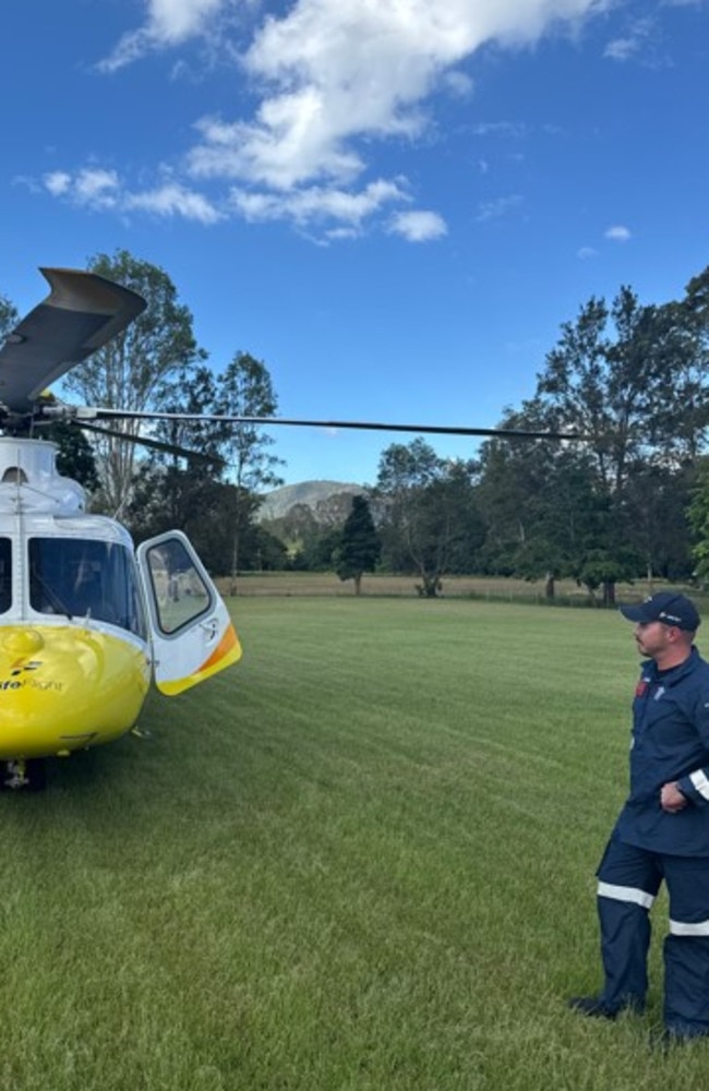 A LifeFlight helicopter landed on a nearby school oval to rush the woman to hospital. Photo: LifeFlight