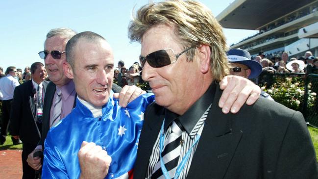 Glen Boss and Tony Santic at Flemington. Picture: Kelly Barnes