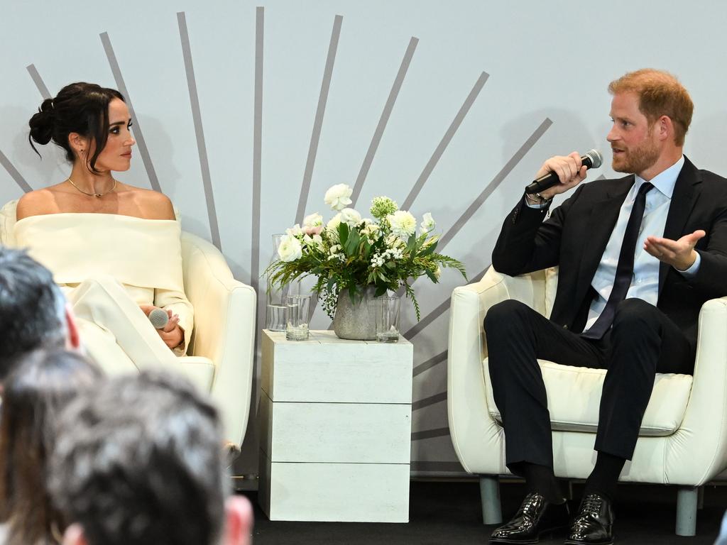 The Sussexes, pictured at a mental health summit, have been spotted on a romantic holiday. Picture: Getty Images