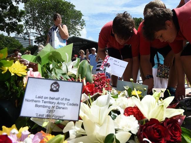 Bombing of Darwin Memorial Service. Students lay wreaths at the ceremony. PICTURE: Patrina Malone