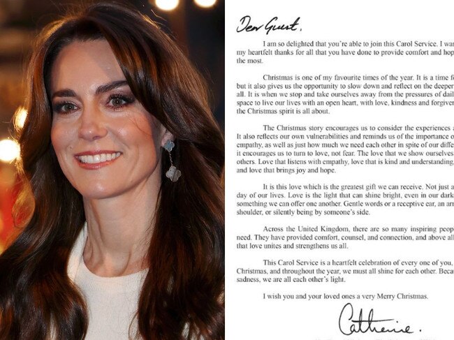 Kate Middleton releases love letter ahead of Christmas concert.