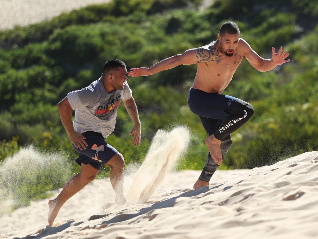 UFC fighter Rob Whittaker training at Wanda sand dunes, Cronulla. Picture: Brett Costello