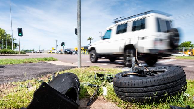 Debris and cars from two car accidents remain at the scenes, days after the incidents happened. Picture: Che Chorley