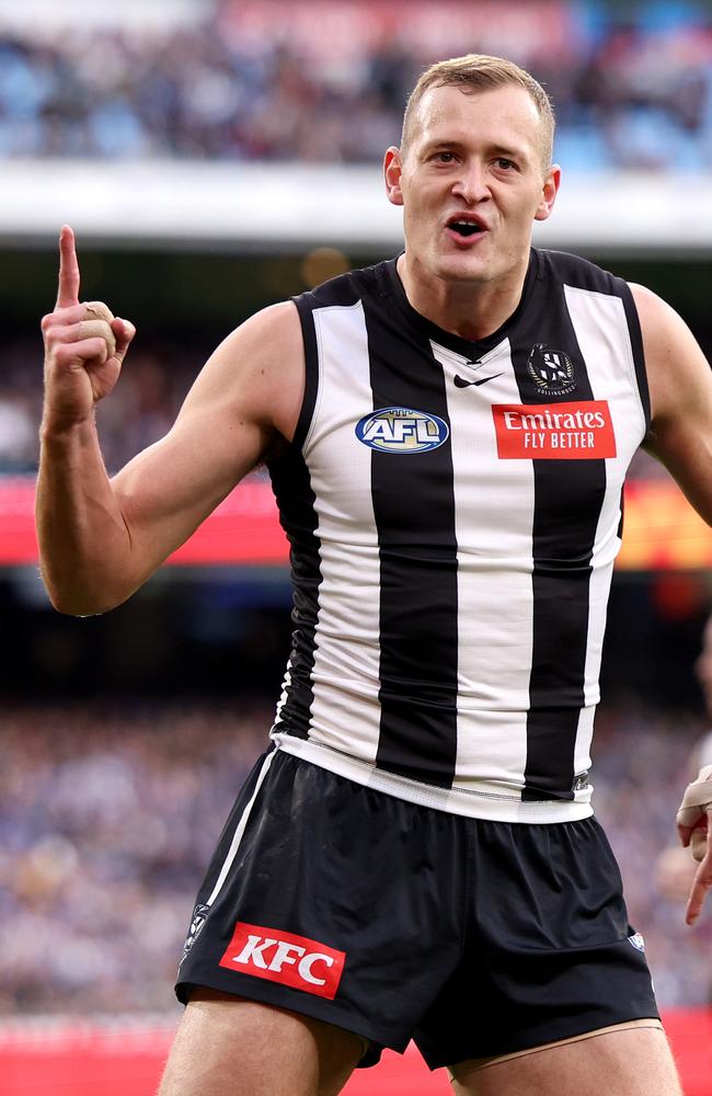 Nathan Kreuger has returned to the Pies side due to injuries ruling out most of the club’s first-choice forwards. Picture: Jonathan DiMaggio/Getty Images.