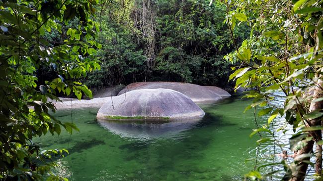 The Babinda Boulders swimming hole at Babinda Creek, about two hours downstream from where the man fell into the water and didn't resurface. Picture: Brendan Radke