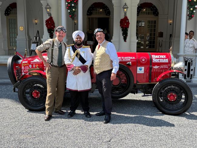 Team Bean drivers Matthew Benns and Warren Brown at The Raffles Hotel in Singapore.