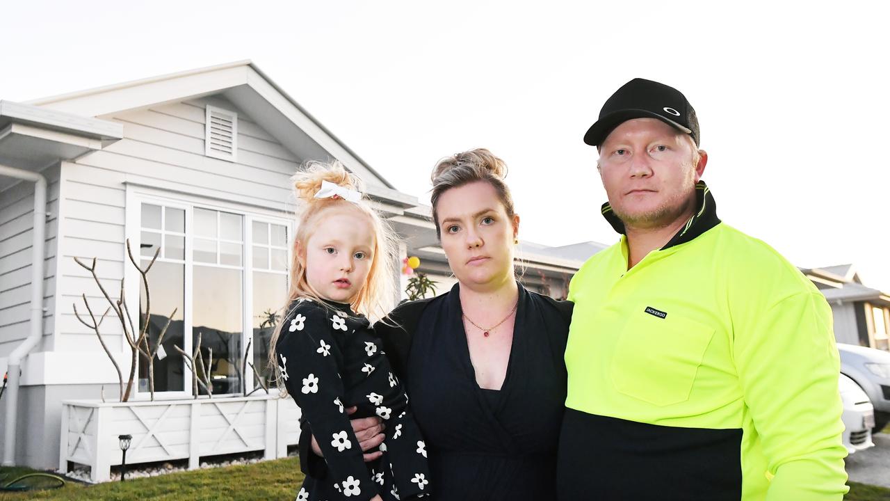 Hayden Poulter is asking Council to give garbos a fair go. The tender process currently means garbos could suffer a $6 decrease in pay. Pictured with his partner Charlotte and daughter, Delilah, 4. Photo Patrick Woods.