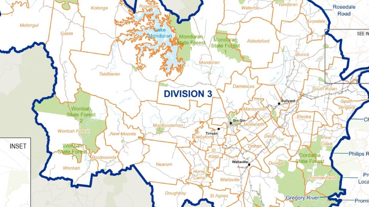 Division 3 encompasses Gin Gin, South Kolan, Bullyard, Wallaville and Monduran.