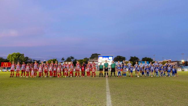 Action shots from the fifth annual GleNTi Cup between Hellenic AC and Darwin Olympic SC, June 3, 2025. Picture: Pema Tamang Pakhrin
