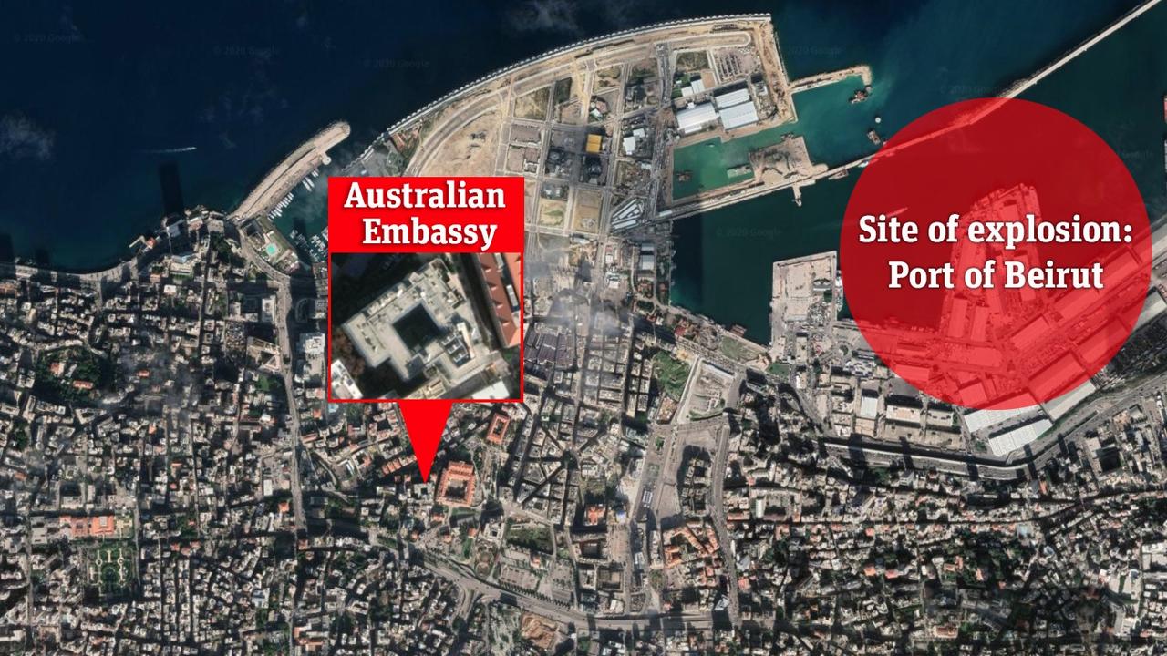 There has been significant damage to the Australian Embassy in Lebanon. Picture: Google Earth