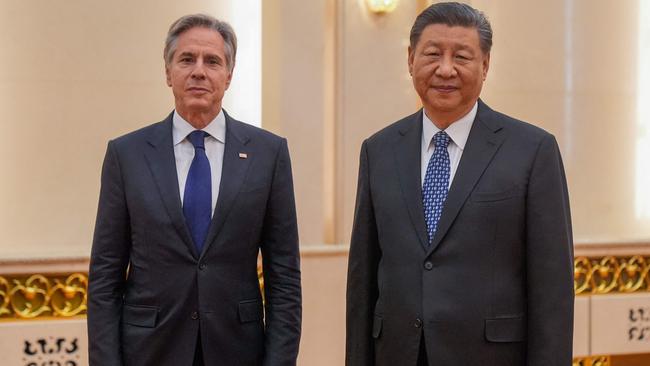 US Secretary of State Antony Blinken (L) meets with China's President Xi Jinping at the Great Hall of the People in Beijing. Picture: AFP,