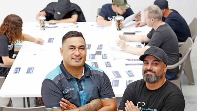 Joseph Te Puni-Fromont, left, and educator Steve Henry, right, at their premises in Ormeau students taking part in the Big Brother course. Picture: Tertius Pickard