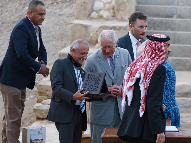 Prince Charles visited the baptism site of al-Maghtas, where Jesus is believed to have been baptised by John the Baptist. Picture: AFP