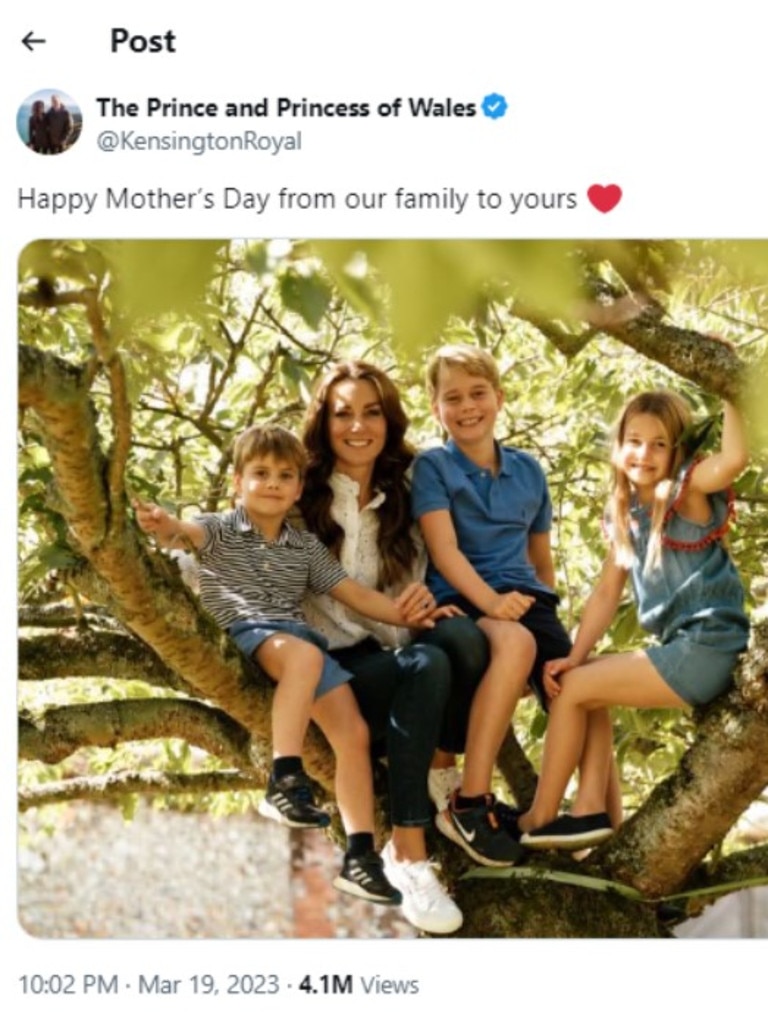 The Mother’s Day card from 2023. Picture: @KensingtonRoyal/X