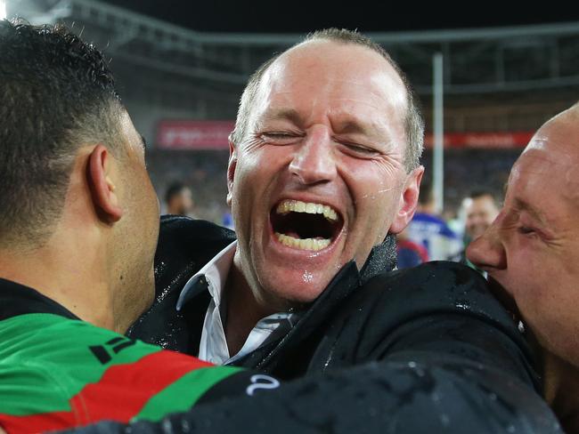 Michael Maguire celebrates after winning the 2014 NRL Grand Final between the South Sydney Rabbitohs and the Canterbury Bankstown Bulldogs at ANZ Stadium .Picture Gregg Porteous