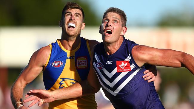 Aaron Sandilands won the battle of the rucks against Scott Lycett. Picture: Getty Images