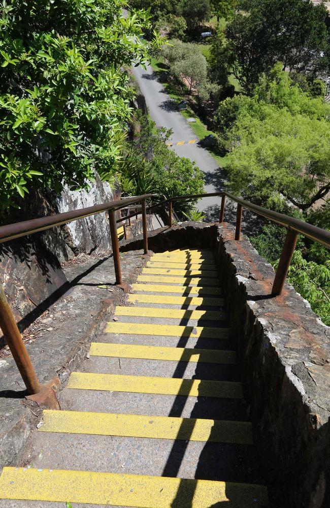 The famous stairs at Brisbane’s Kangaroo Point Cliffs. Picture: David Clark