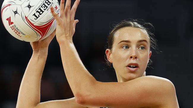 Olivia Lewis looks to pass during the round eight Super Netball match between Melbourne Vixens and Queensland Firebirds. Picture: Getty Images