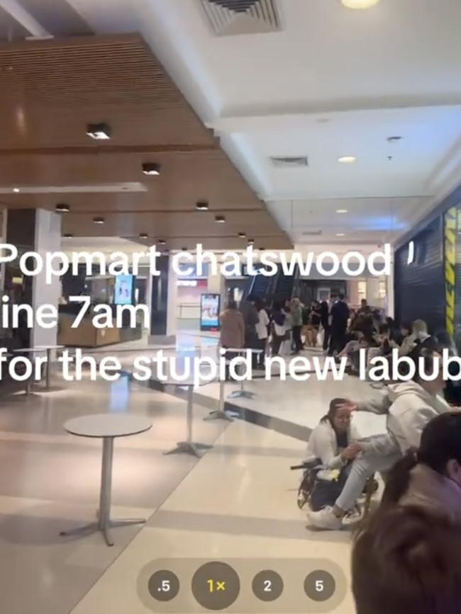 A queue to buy a Labubu toy in Chatswood, Sydney. Picture: TikTok