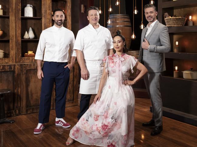 Andy Allen, Jamie Oliver, Melissa Leong and Jock Zonfrillo are part of MasterChef Australia 2023. Picture: Channel 10