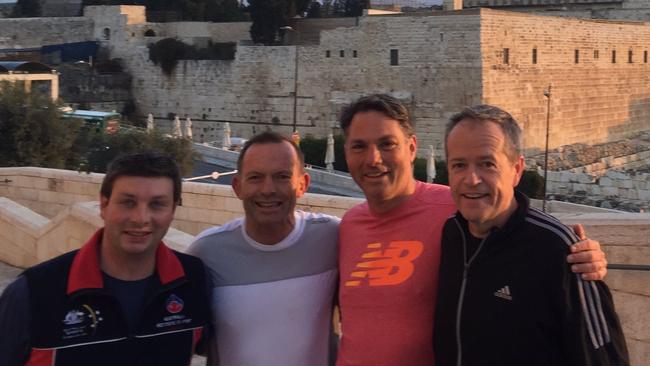 Australian MPs Tim Smith, Tony Abbott, Richard Marles and Labor leader Bill Shorten in Jerusalem Picture: Twitter