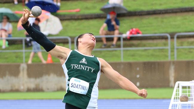 Amosia Soatini winning his event in the rain on Saturday.