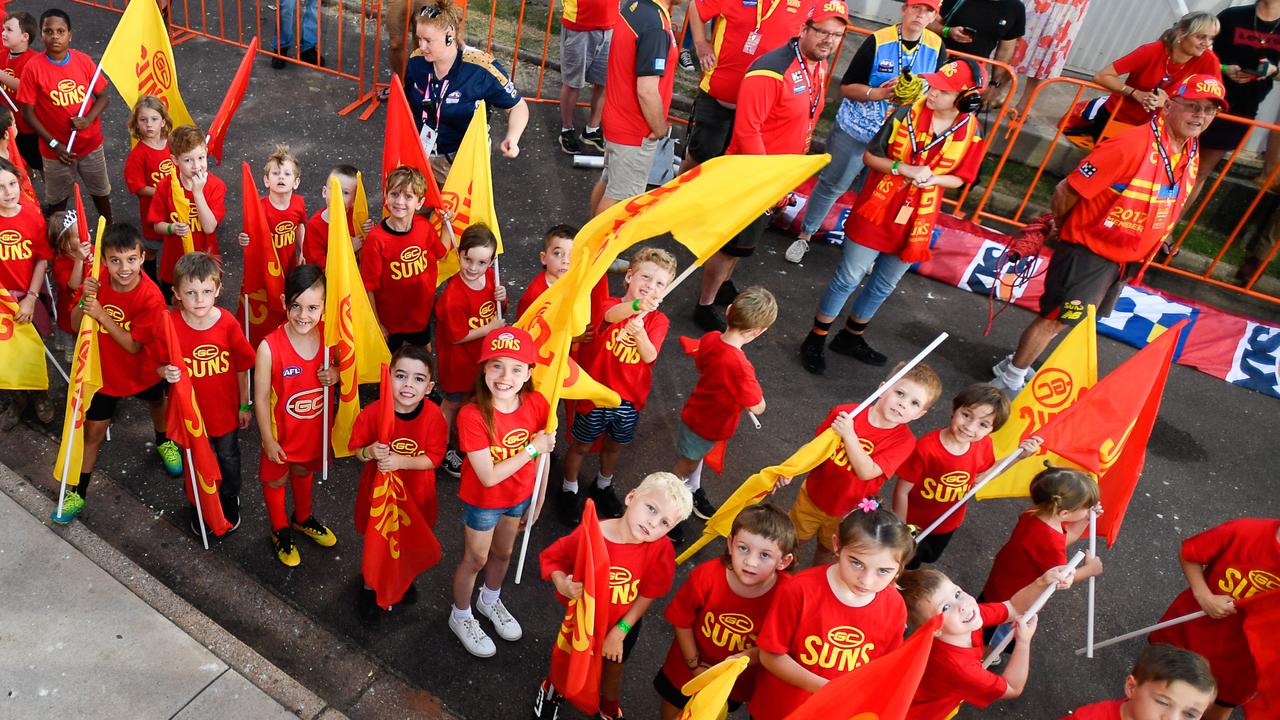 Young Suns supporters at the Gold Coast Suns match vs Western Bulldogs at TIO Stadium. Pic: Pema Tamang Pakhrin