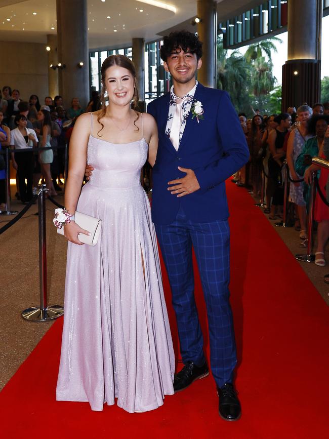Gemma De Lacey and Sam Karyanto arrive at the Trinity Bay High School formal evening, held at the Cairns Convention Centre. Picture: Brendan Radke