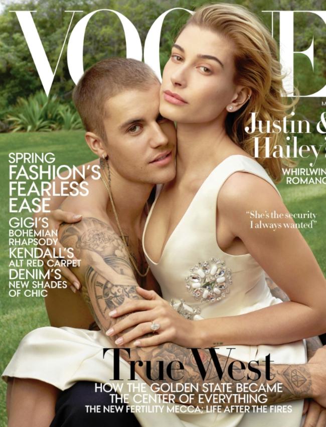 Justin Bieber and Hailey Baldwin on the cover of Vogue.