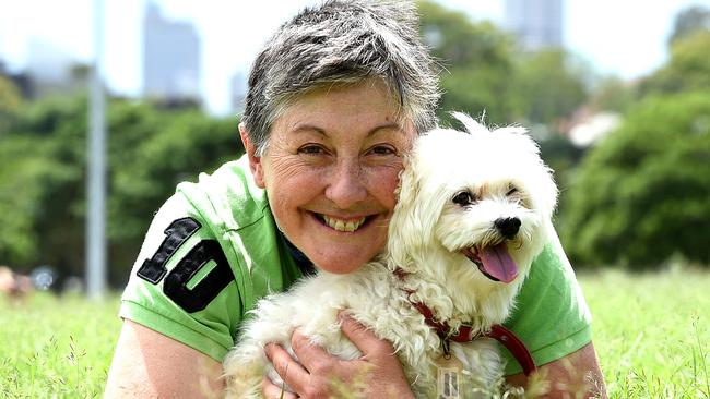 Kings Cross cop, Jackie Largo,  fosters the dogs of people who are in jail and can't care for them. Jacki with Charlie.