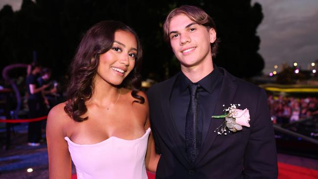 Ashleigh Park and Christian Massouras at the Emmanuel College class of 2025 formal at HOTA for Gold Coast at Large. Picture, Portia Large.