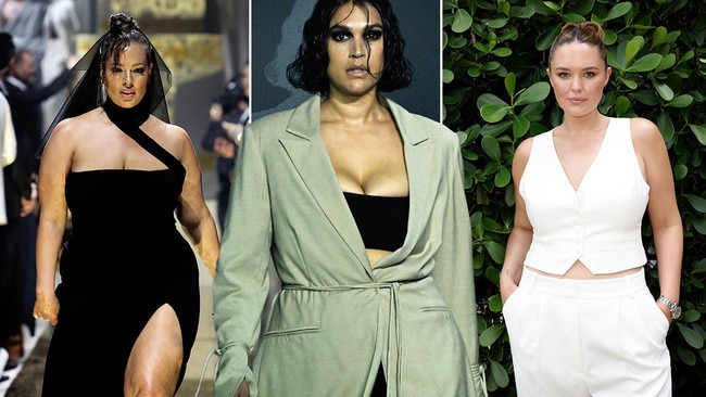 Ashley Graham has paved the way for Australian models including Jennifer Atilemile (centre) and Georgina Burke (far right). Pictures: Getty Images, Instagram