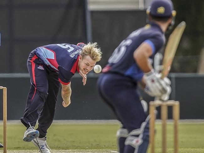 Vic Premier Cricket grand final. Prahran v Dandenong. Jack Fowler bowling for Dandenong. Picture: Valeriu Campan