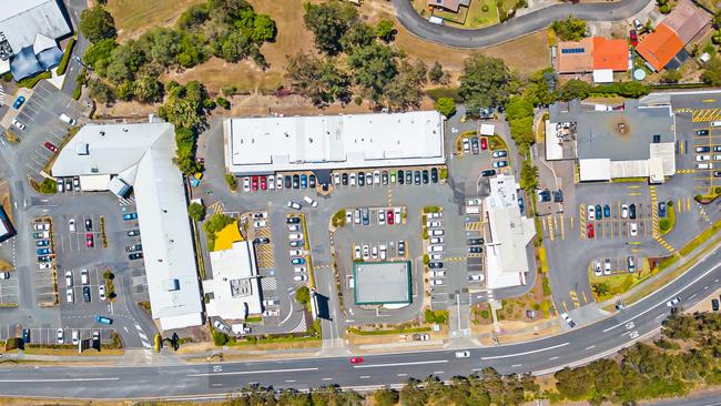 Hollywood Plaza neighbourhood shopping centre. Hollywood Plaza, 34-38 Siganto Drive, is in the centre of this aerial, with the Saltwater Tavern on the left.