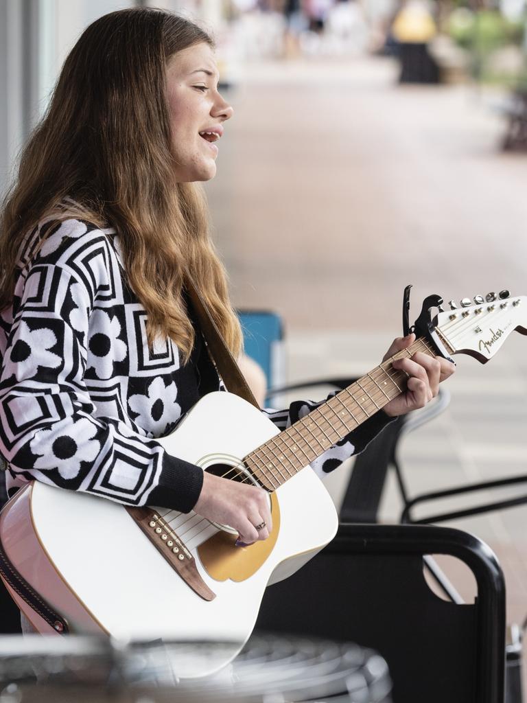 Zoe-Jane Martin performs during the Toowoomba Busking Festival, Saturday, April 29, 2023. Picture: Kevin Farmer