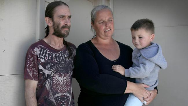 Candice Murray, 42, who had a miscarriage at the hospital last year, and was unaware of circumstances surrounding the event, pictured at her Port Pirie home with partner of 18 years, Shane Roberts, 45, and one of their children, Aidan, 3. Picture: Dean Martin