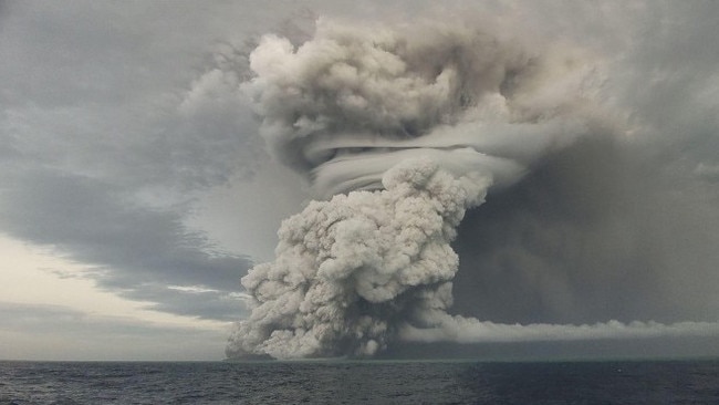 The powerful undersea volcano eruption. Picture: Tonga Geological Services/Eyepress