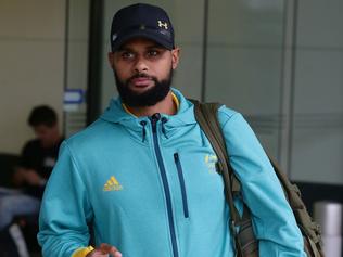 Patty Mills arives into Brisbane. Olympic athletes arrive back in Brisbane. Pic Peter Wallis