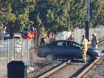 The Sunbury train line was disrupted after a car smashed into Watergardens stationâs fence on Thursday about 9.05am.