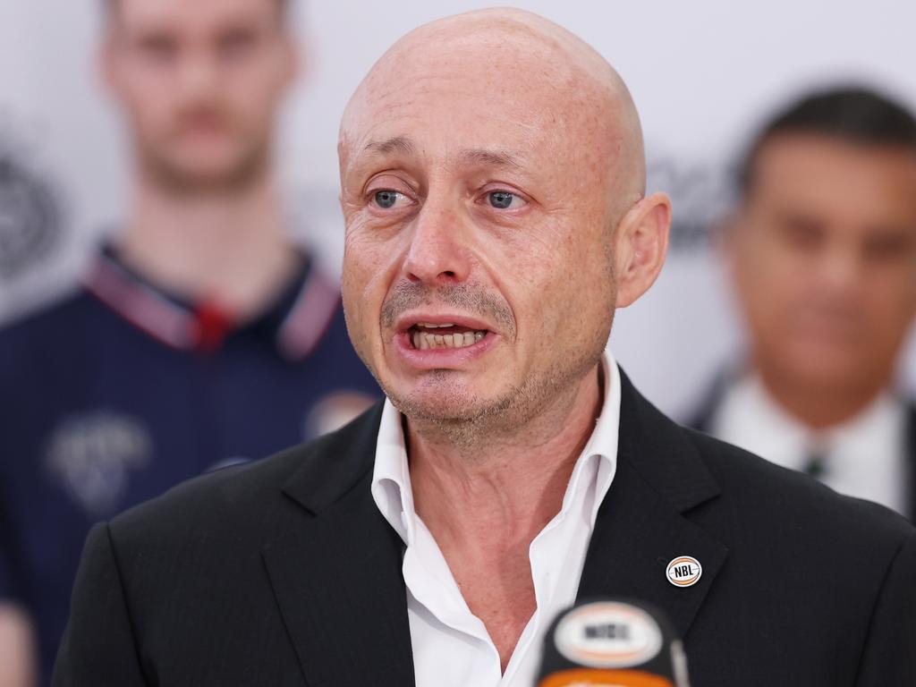 NBL owner Larry Kestelman speaks to the media. Picture: Matt King/Getty Images for the NBL