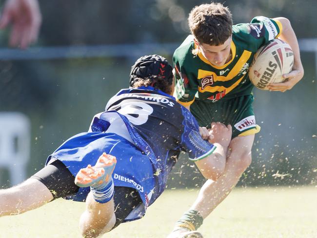 Action from the Under 13 grand final between the Samford Stags and the Valley Diehards at Brighton. Picture Lachie Millard